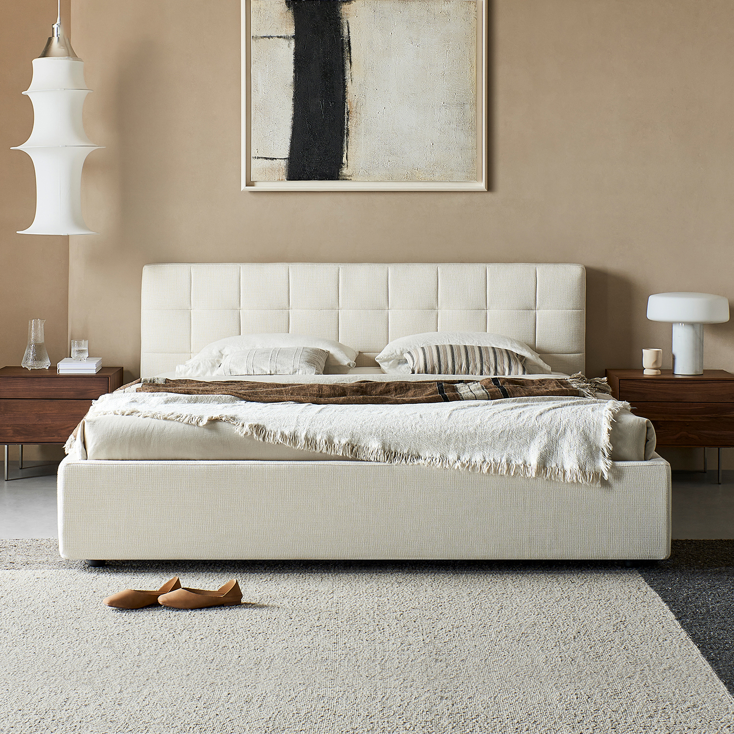 Lenos Modern Bedroom White Fabric Bed Frames