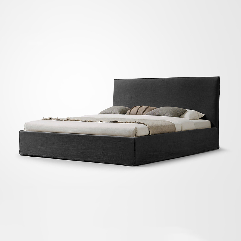 Anno Scandinavian Modern Linen Fabric King Bed Frame Black