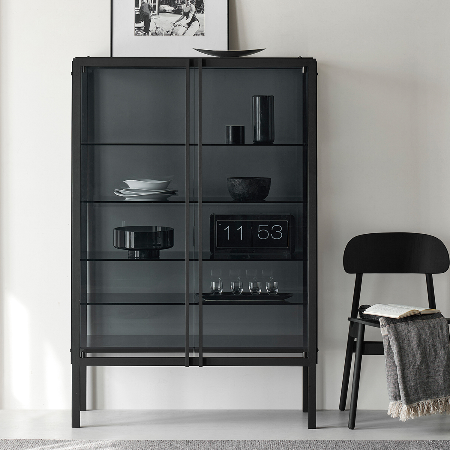 Ciros Oak Black Decorative Cabinet 5-Tier Storage Glass Display Cabinet