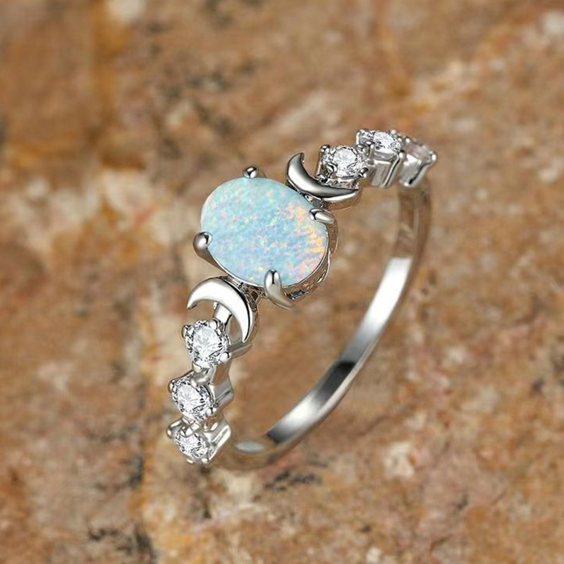 Delicate Opal Moissanite Ring Oval Cut Gemstone Hand Jewelry Engagement Ring Jewelry For Women 