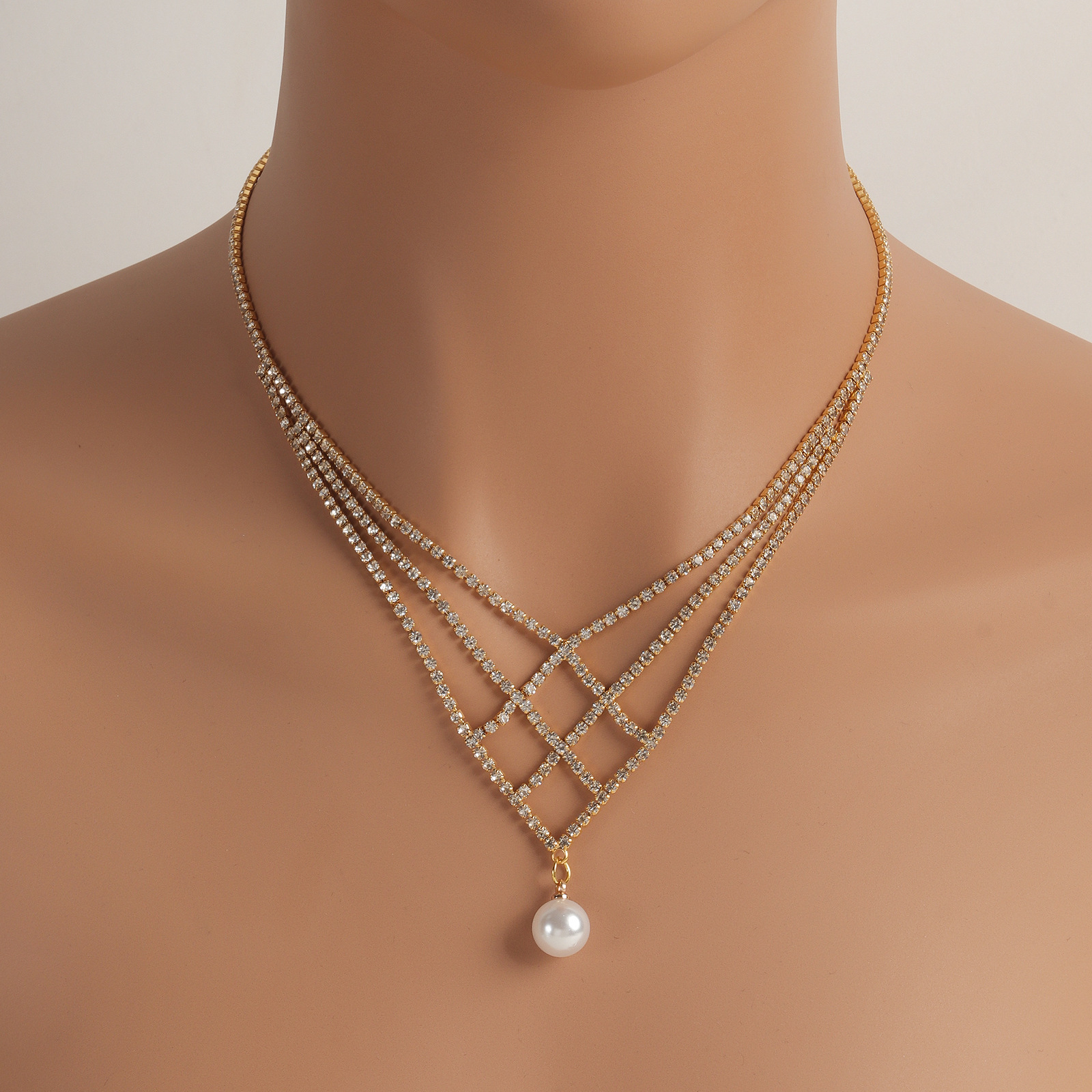 Rhinestone Akoya Pearl Necklace