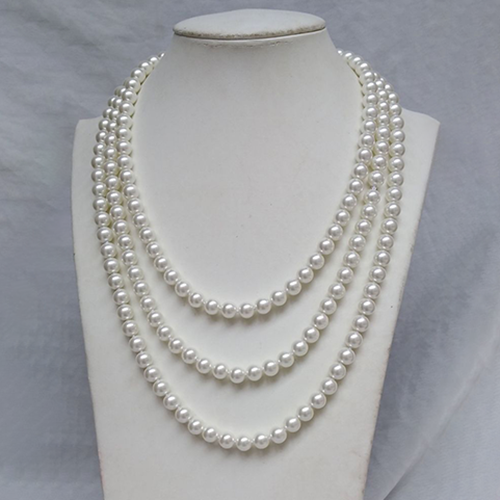 White 63" Length Freshwater Pearl Necklace