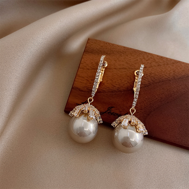 AAAA Akoya Hypoallergenic Cubic Zirconia Dangle Pearl Earrings