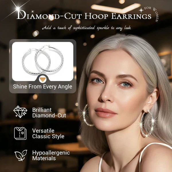 🎉BUY 1 GET 1 FREE(2 Pairs)🎁Diamond-Cut Hoop Earrings for Women – Elegant, Sparkling 💎