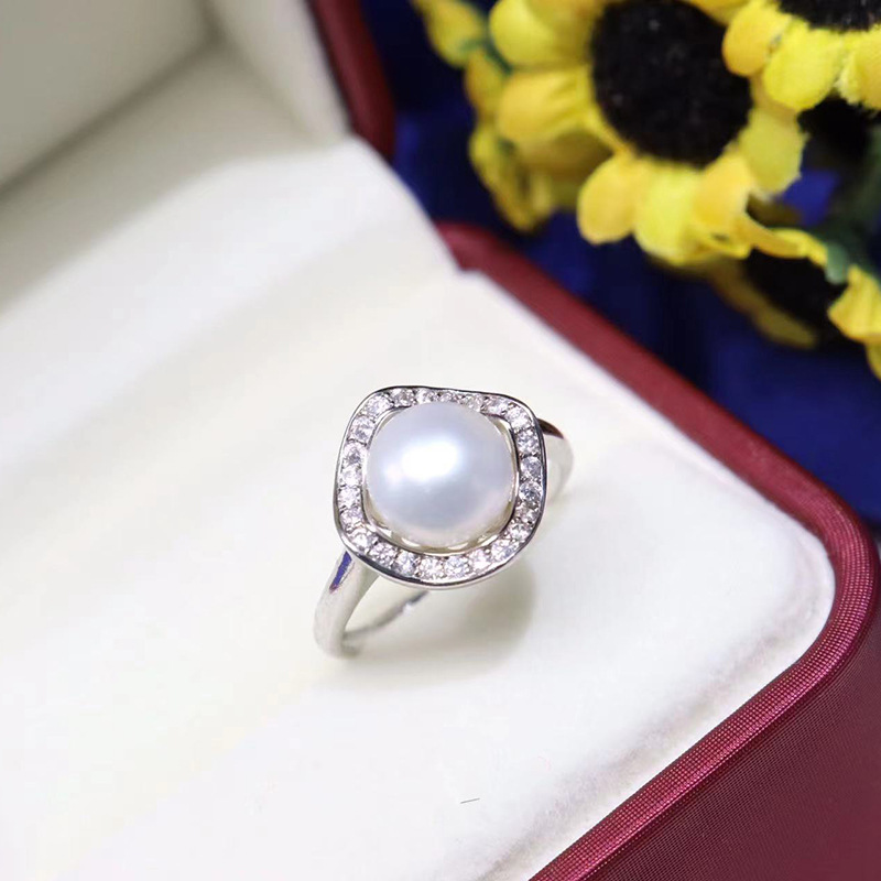 925 Sterling Silver White Gold Plated Inlay Pearl Rings For Ladies
