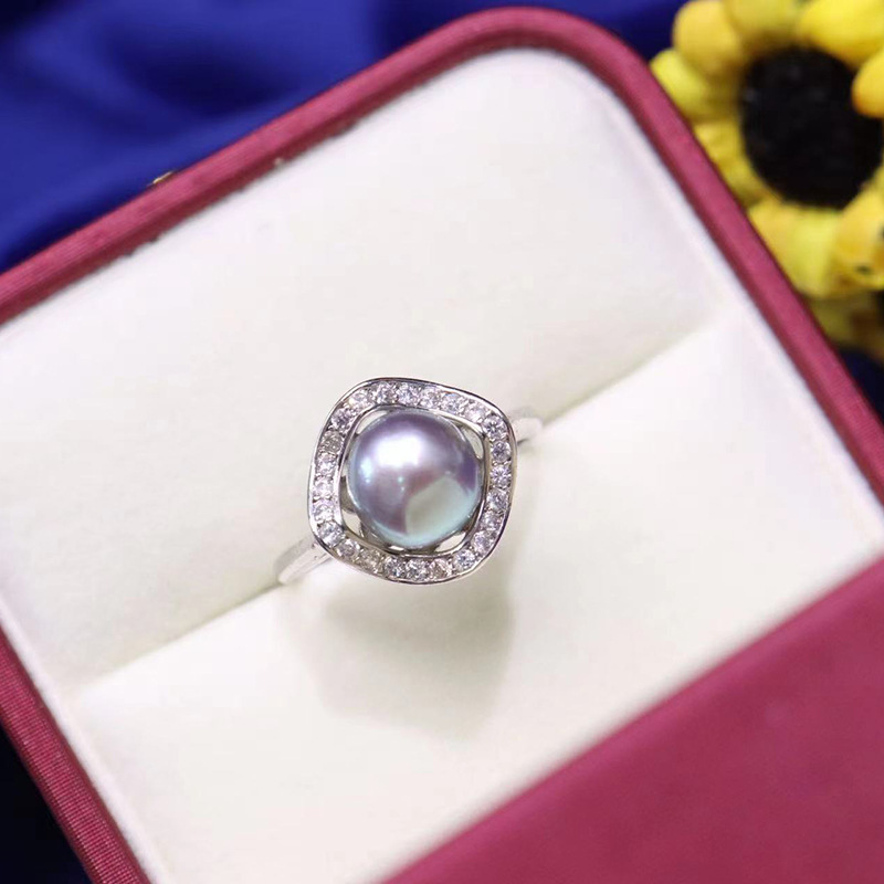 925 Sterling Silver White Gold Plated Inlay Pearl Rings For Ladies