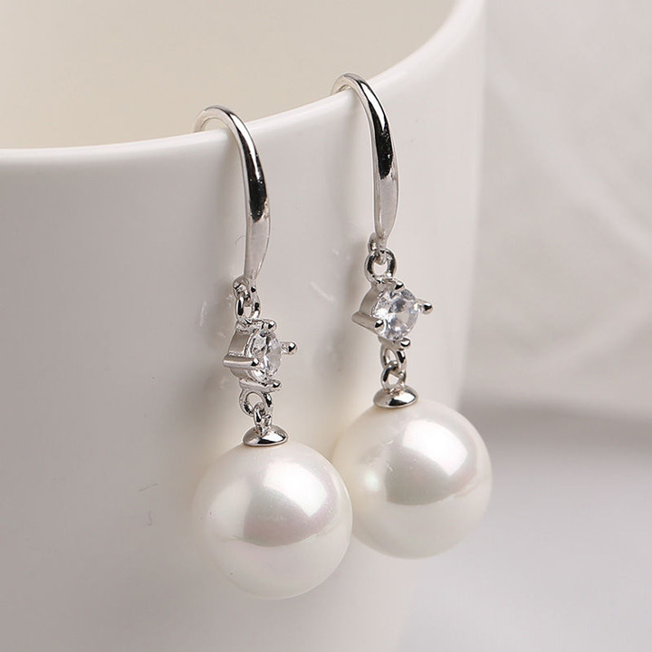 925 Sterling Silver Diamond Plated Inlay Pearl Pendant Earrings