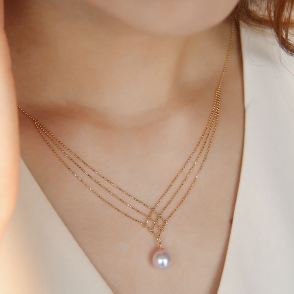 Akoya Pearl Lace Necklace in 14k Gold