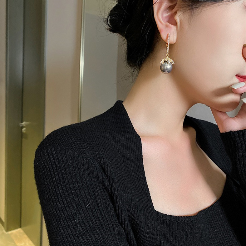 AAAA Akoya Hypoallergenic Cubic Zirconia Dangle Pearl Earrings