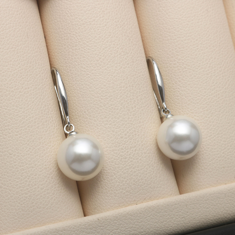 925 Sterling Silver White Gold Plated Inlay Pearl Pendant Earrings For Women Girls Ladies