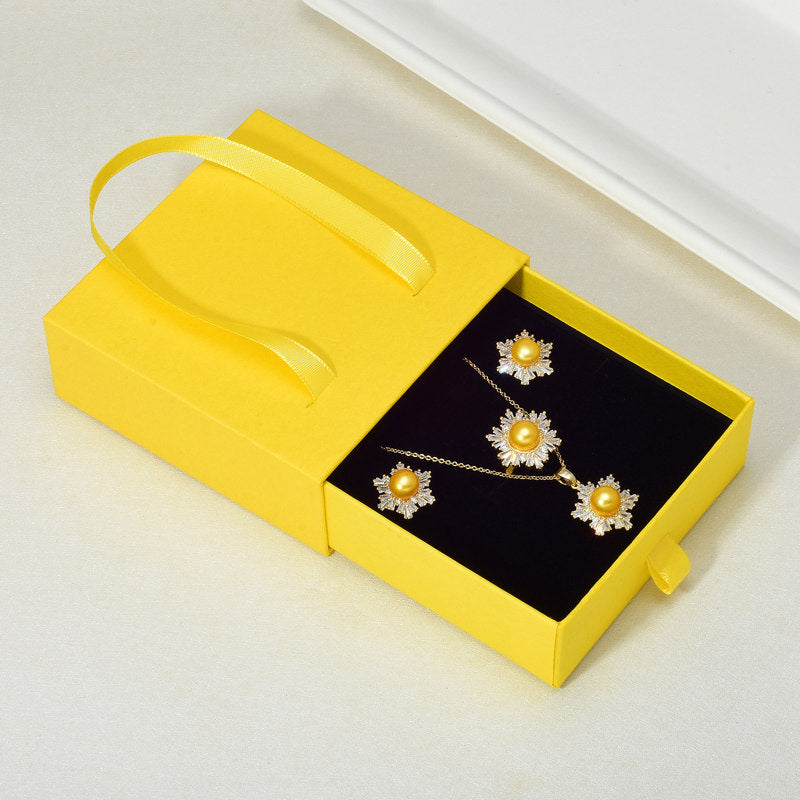 Black Green Real Pearl Jewelry Set in 6 Colors | Snowflakes Pearl Earrings Pearl Ring and Pearl Pendant | AAA Pearl Diamond Set for Women