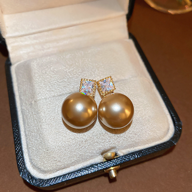 Zircon Silver Ear Stud Gold Pearl Earrings