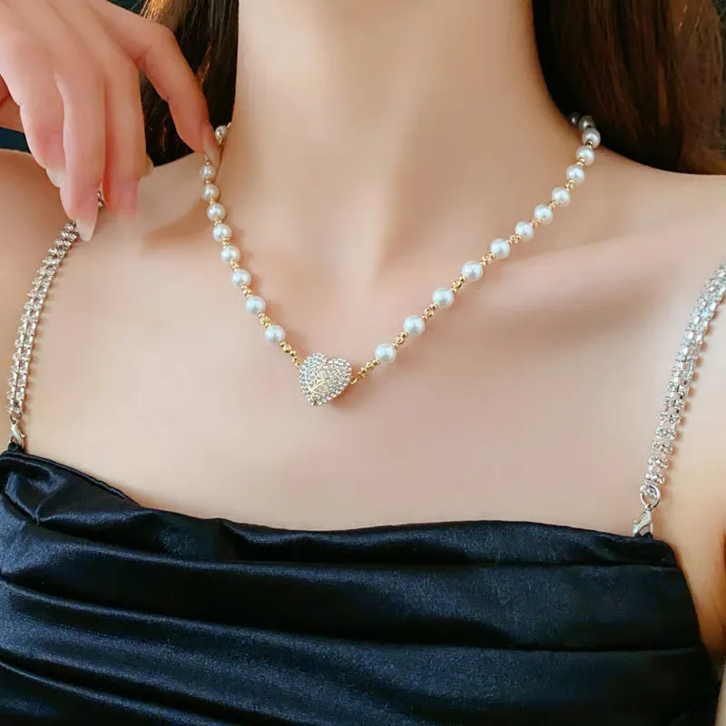 Magnetic Heart Locket Pearl Necklace – “The Adore” Two Hearts Intertwined