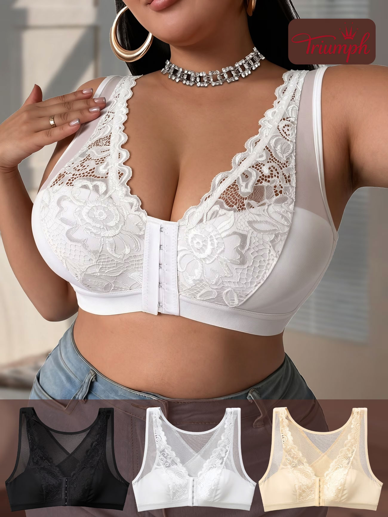 Triumph – 4 részes szett 👑, kényelmes, nyomtatott csipkés melltartó