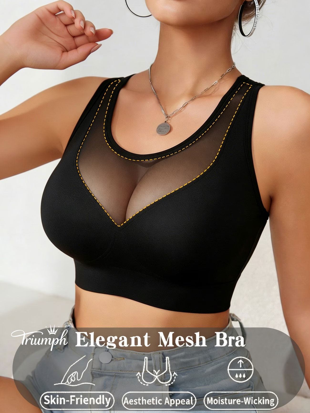 Triumph® 4 darabos szett — 70% KEDVEZMÉNY Különleges ajánlat | Kényelmes, plus size csipke melltartók légáteresztő "Ice Silk" anyagból [65A–120H méretek]