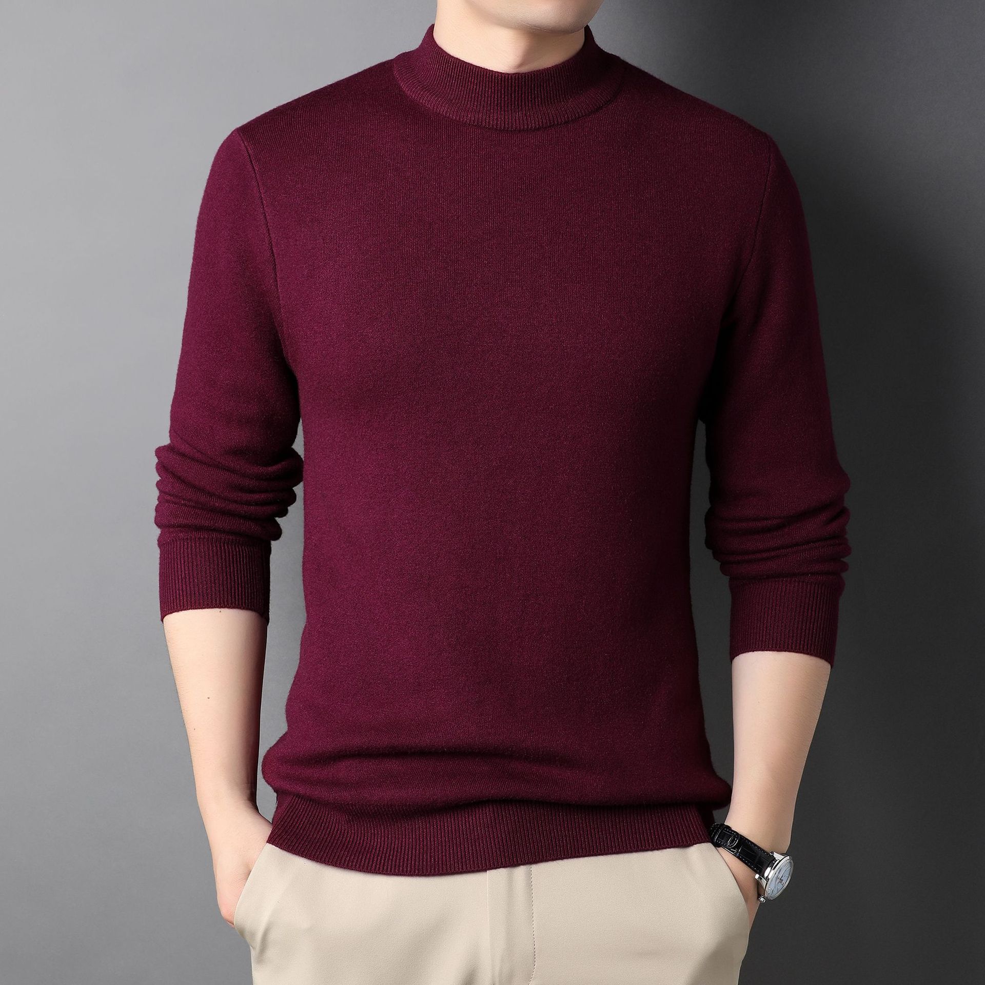 【M-4XL】Мъжка кашмирена риза с половин вратовръзка, мека и щадяща кожата, модерна и универсална