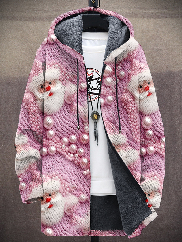 Pink Print Jacket Santa Cardigan Unisex Hooded Vintage