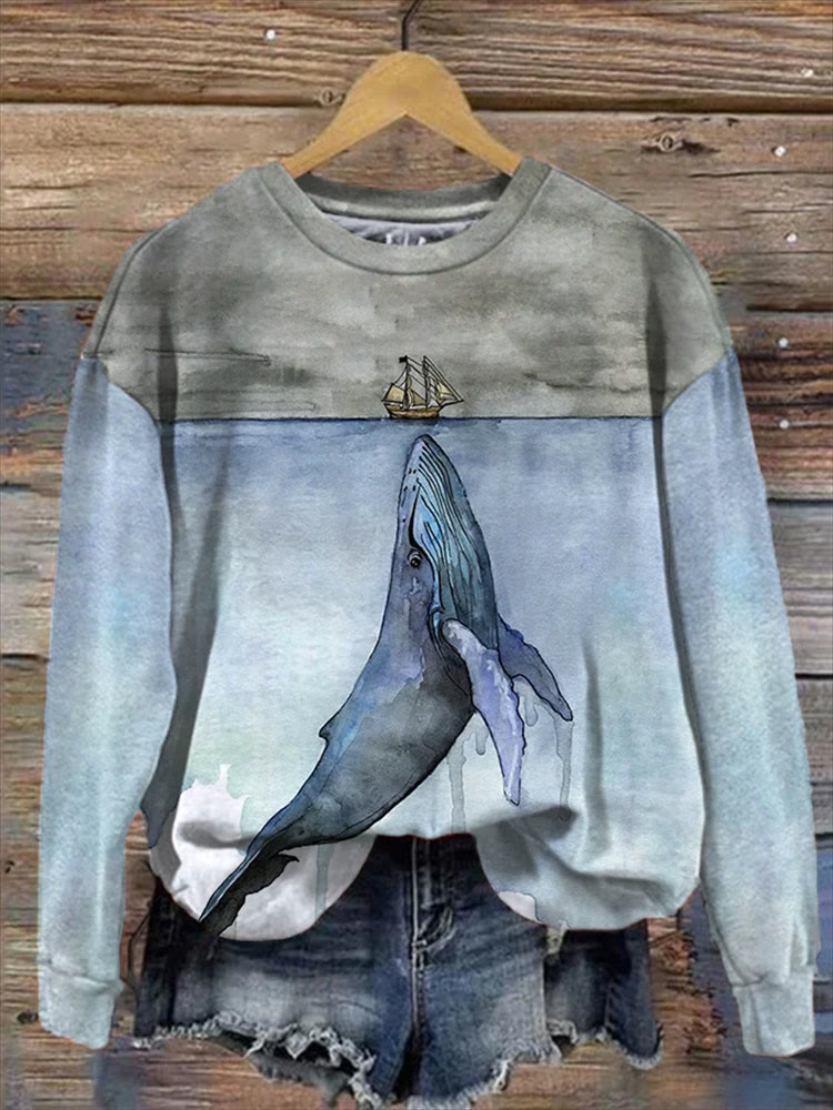 Whale printed casual discount sweatshirt