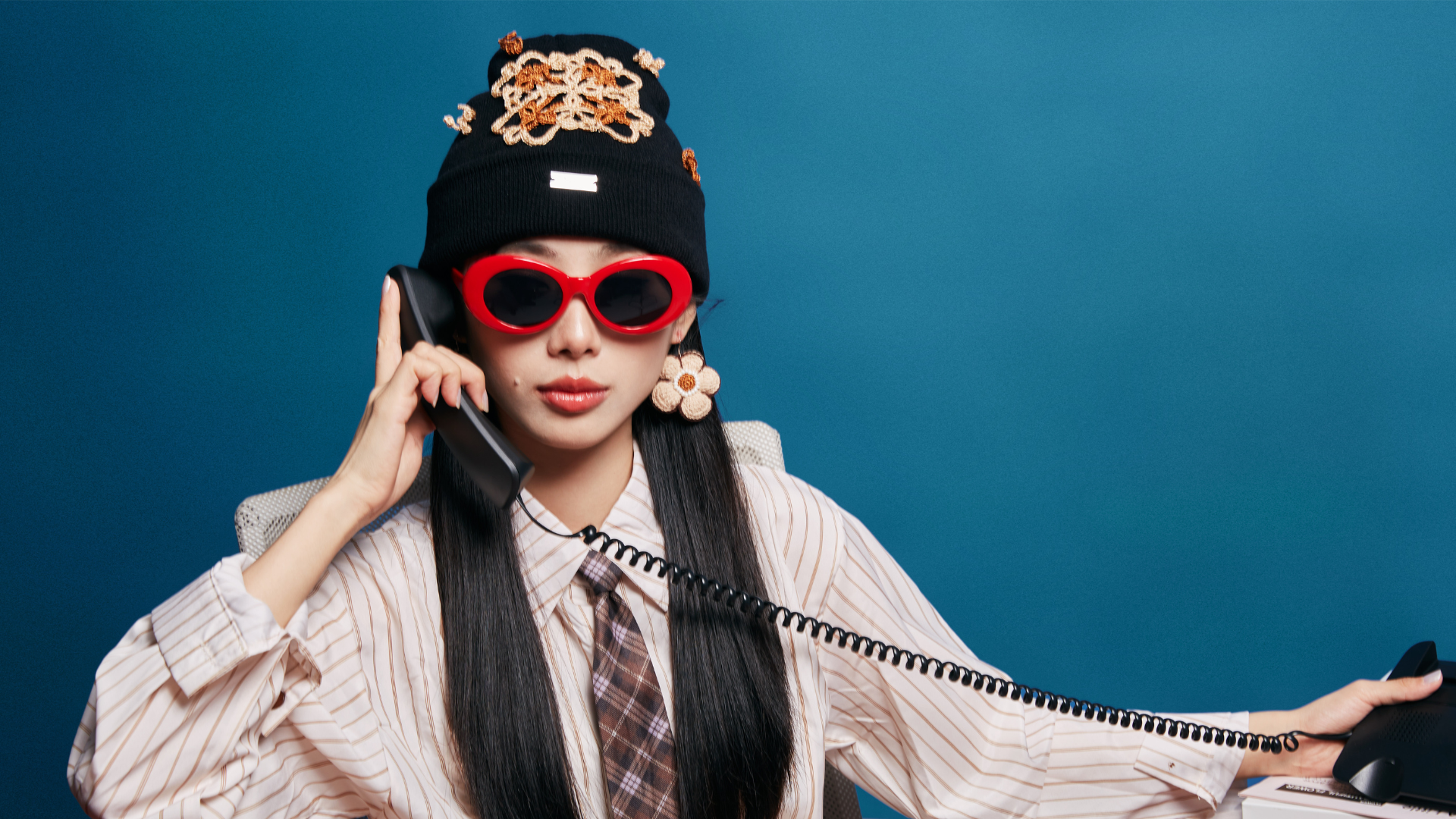 FeekyStore signature handmade beanie with whimsical crochet details, styled for a modern and edgy fashion statement.