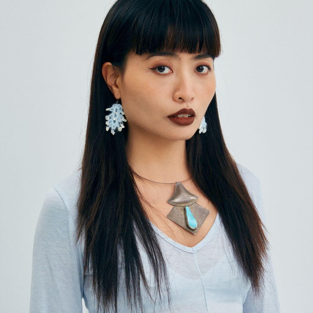 Shell Bead & Metallic Tassel Earrings