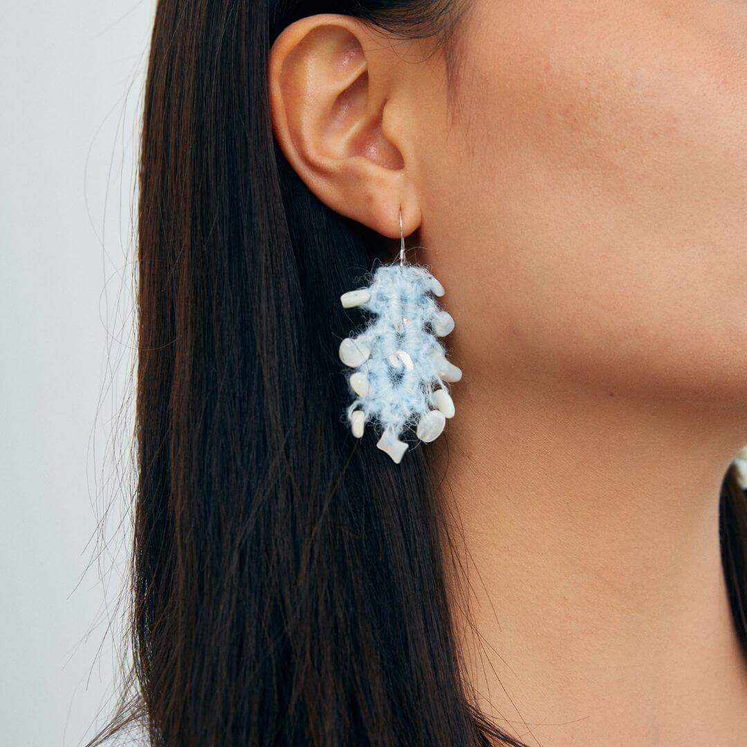 Shell Bead & Metallic Tassel Earrings