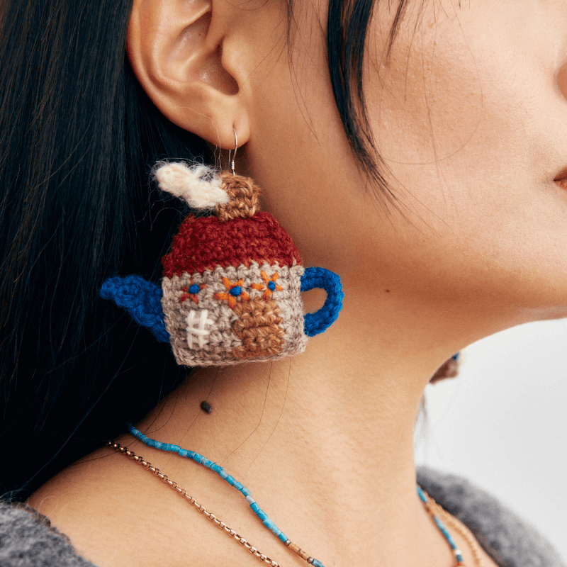  Micro-Crochet | Teapot Earrings- Artisan Hand-Crocheted--feeky-Unique Sustainable Fashion