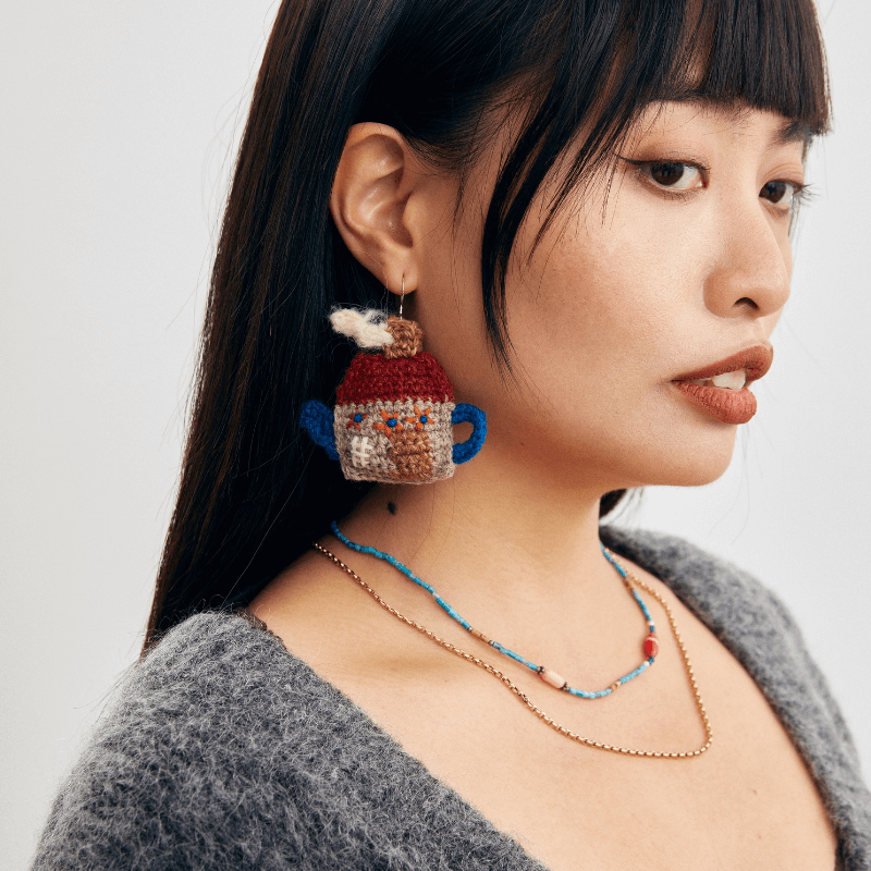  Micro-Crochet | Teapot Earrings- Artisan Hand-Crocheted--feeky-Unique Sustainable Fashion