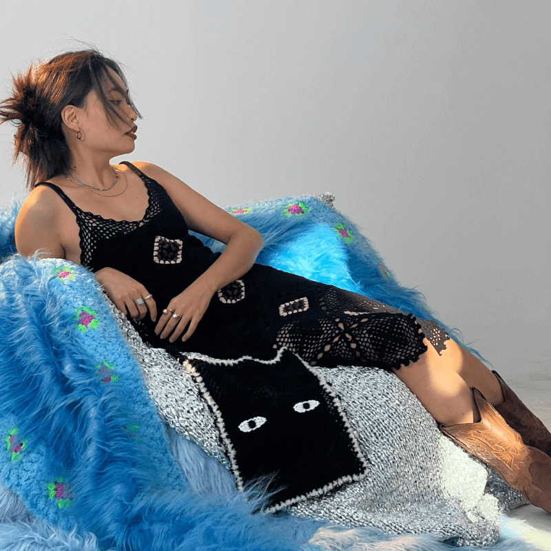 Hand-Crocheted | Lying Flat Cat Bag- Artisan Hand-Crocheted--feeky-Unique Sustainable Fashion