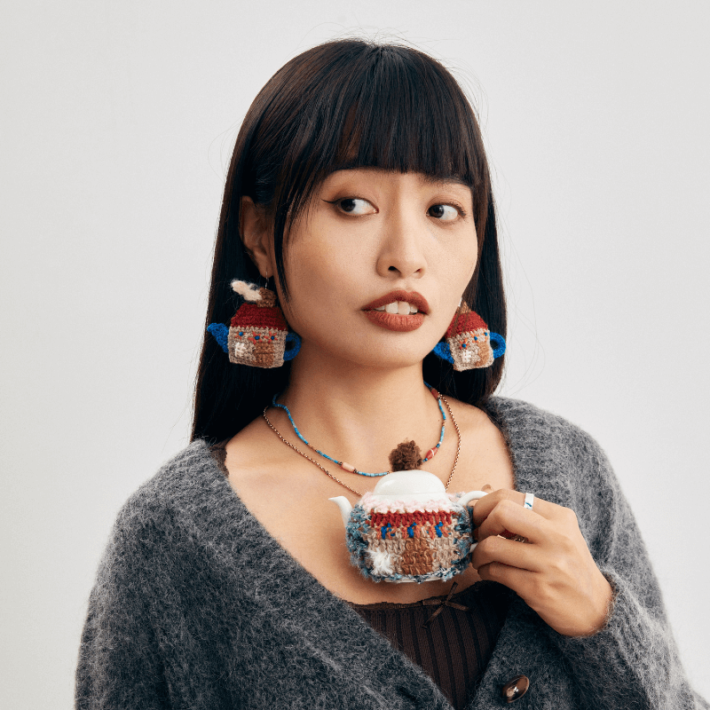  Micro-Crochet | Teapot Earrings- Artisan Hand-Crocheted--feeky-Unique Sustainable Fashion