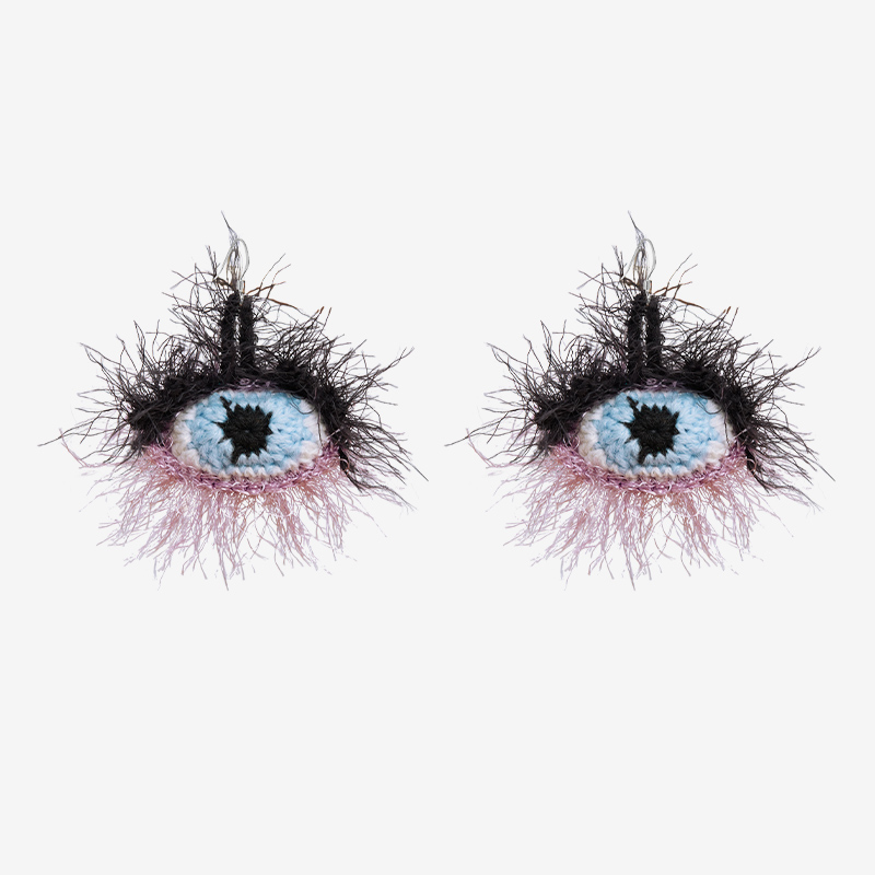 Purple furry eye earrings