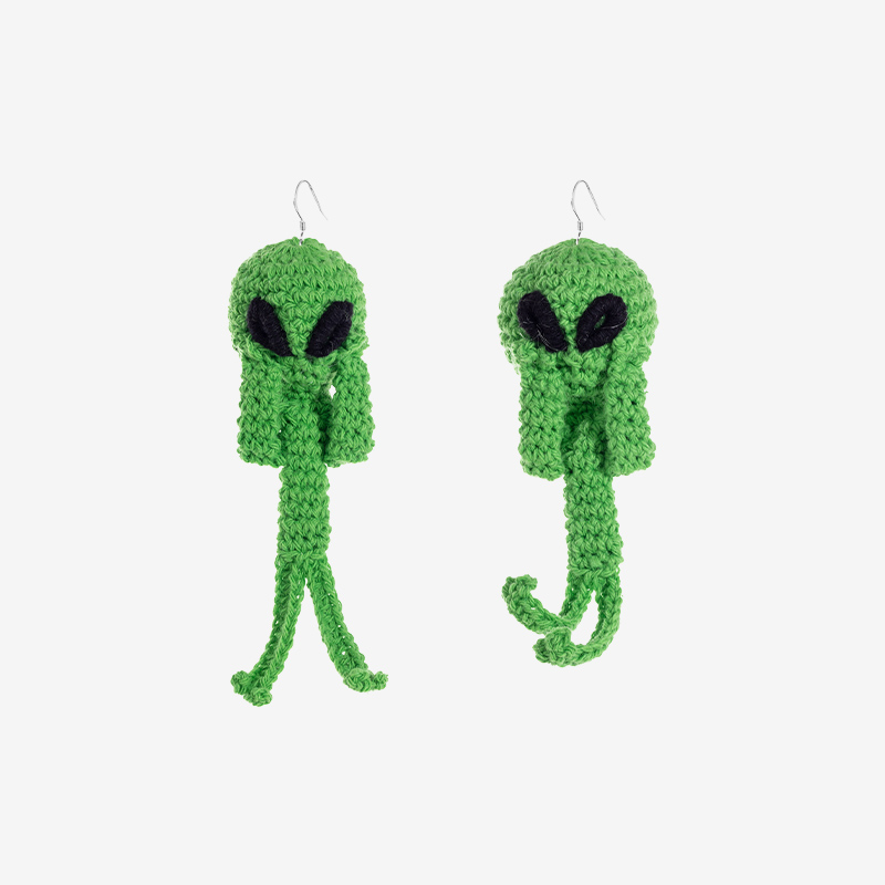 Handmade fashion earrings Green alien earrings-feeky