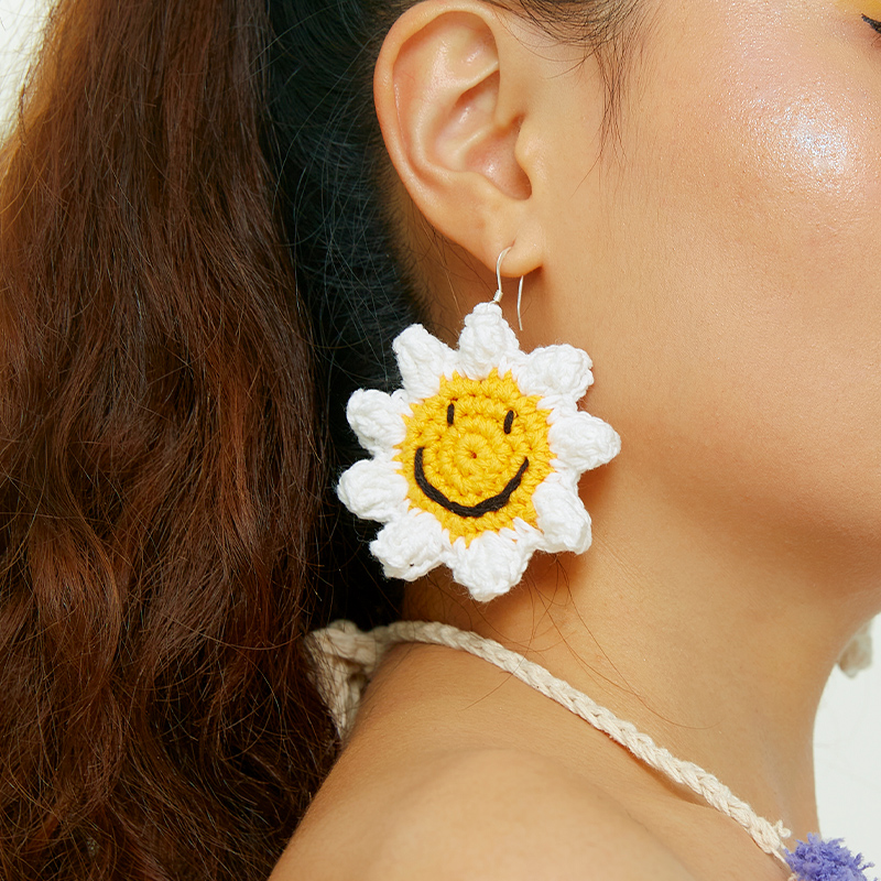  Micro-Crochet | Smiley Face Earrings- Artisan Hand-Crocheted--feeky-Unique Sustainable Fashion