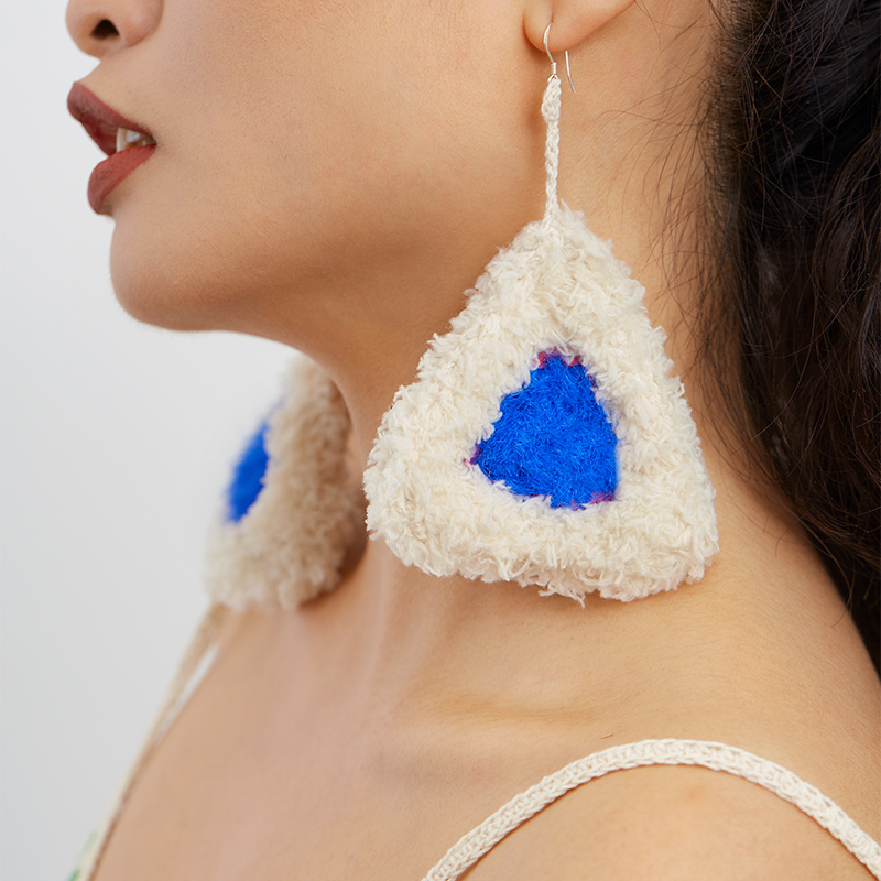 Triangular White Velvet Earrings