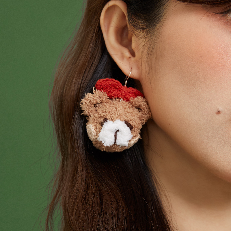  Micro-Crochet | Teddy Bear Earrings- Artisan Hand-Crocheted--feeky-Unique Sustainable Fashion