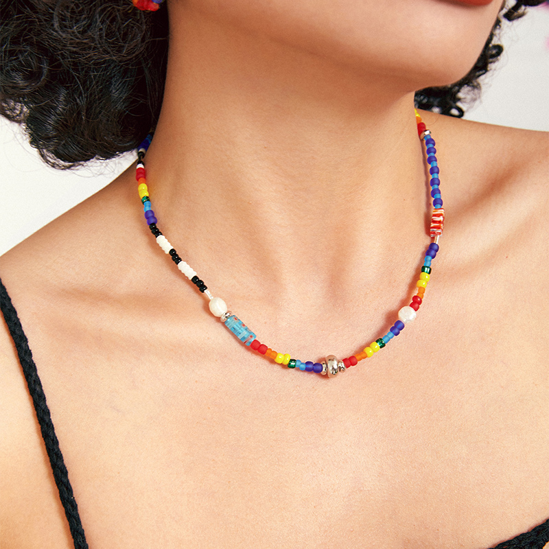handmade jewelry  unique accessories Rainbow beaded necklace-feekypatchwork camisole,Suitable for all seasons