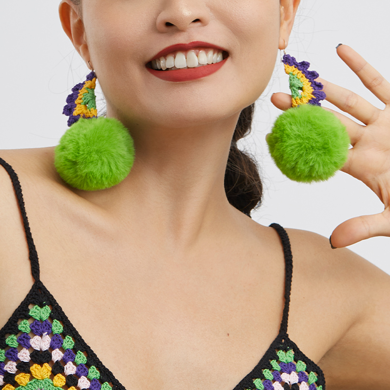 handmade jewelry  unique accessories Pom pom earrings-feekyhand crochet,Suitable for all seasons,Quirky and cute,creative design,interesting earrings