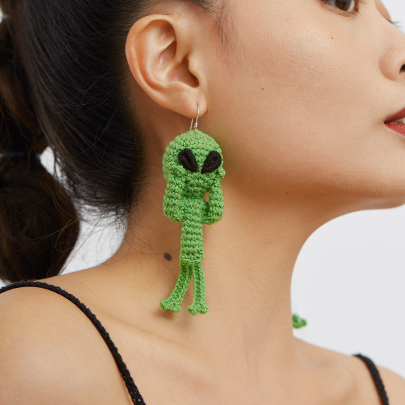 Green alien earrings