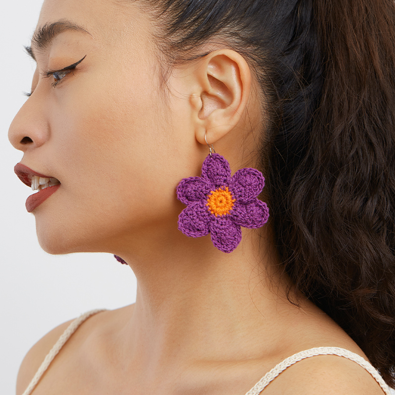 handmade jewelry  unique accessories Purple flower earrings-feeky