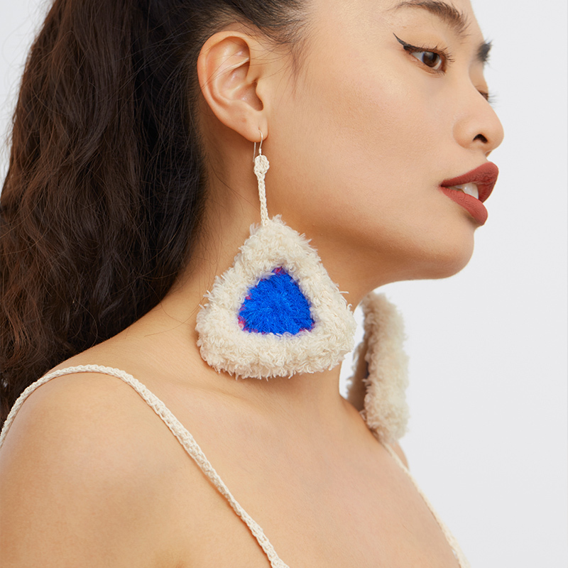 Triangular White Velvet Earrings