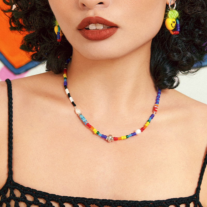 handmade jewelry  unique accessories Rainbow beaded necklace-feekypatchwork camisole,Suitable for all seasons