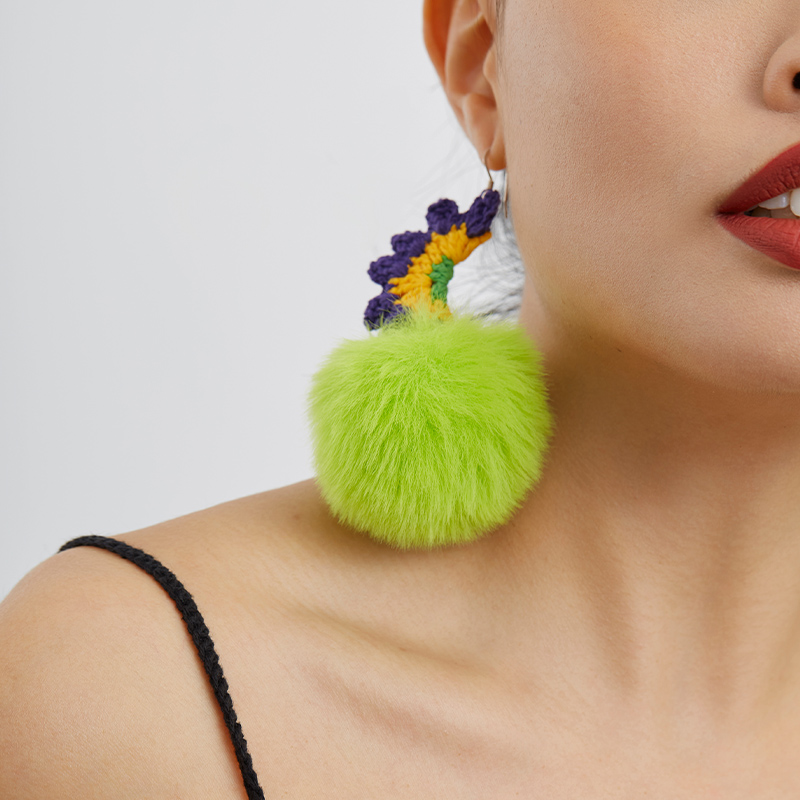 handmade jewelry  unique accessories Pom pom earrings-feekyhand crochet,Suitable for all seasons,Quirky and cute,creative design,interesting earrings