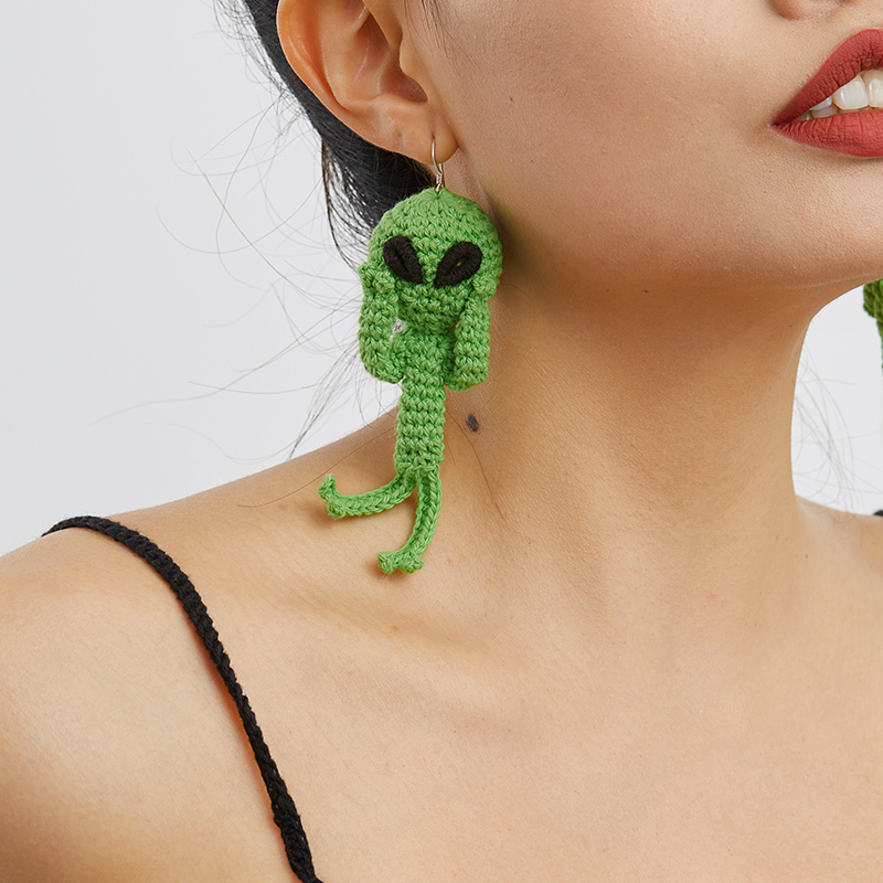 Green alien earrings