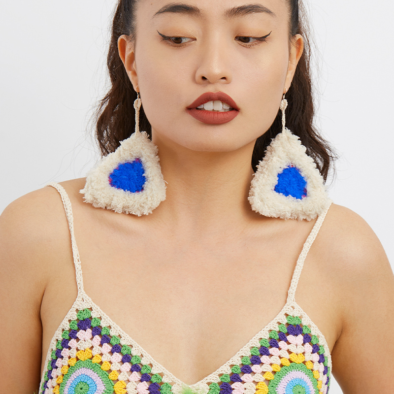 Triangular White Velvet Earrings