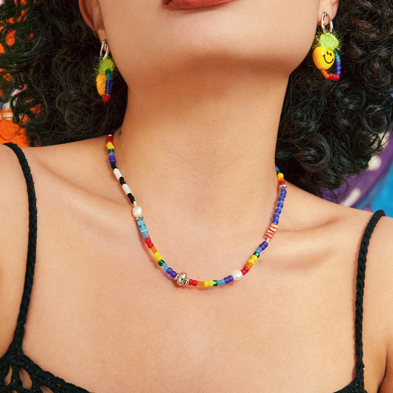 handmade jewelry  unique accessories Rainbow beaded necklace-feekypatchwork camisole,Suitable for all seasons