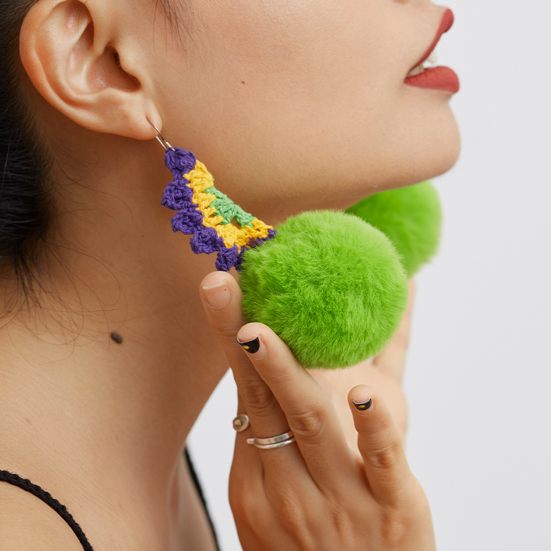 handmade jewelry  unique accessories Pom pom earrings-feekyhand crochet,Suitable for all seasons,Quirky and cute,creative design,interesting earrings