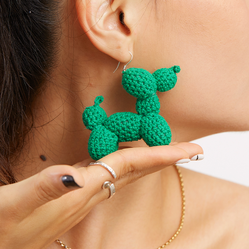  Micro-Crochet | Puppy Earrings- Artisan Hand-Crocheted-Handmade crocheted three-dimensional earrings-feeky-Unique Sustainable Fashion