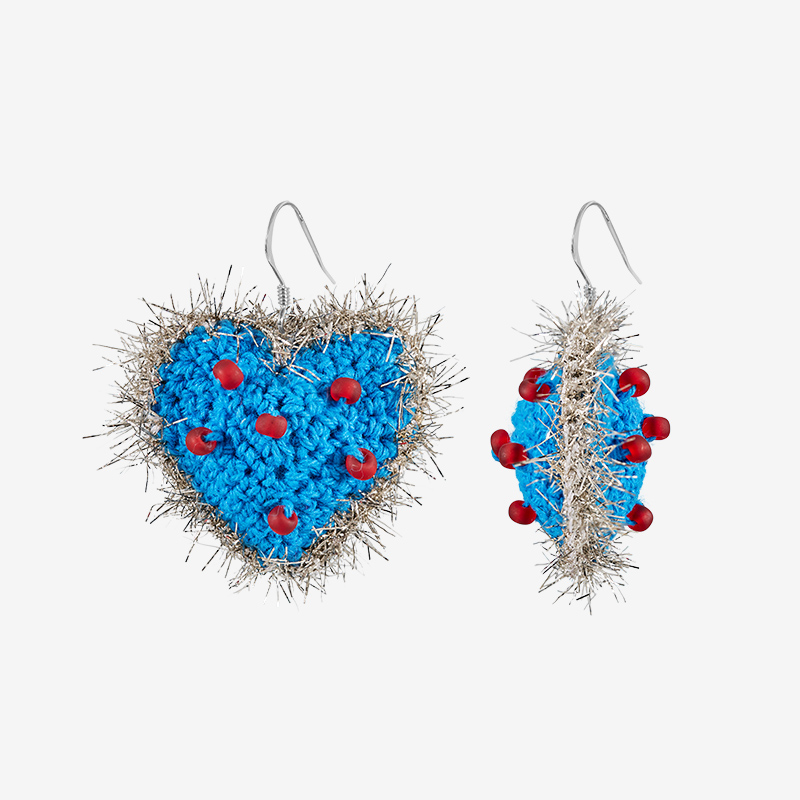  Micro-Crochet | Polka dot hearts Earrings- Artisan Hand-Crocheted--feeky-Unique Sustainable Fashion