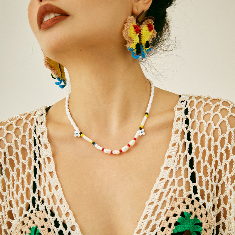 Micro-Crochet | Pearl Necklace- Artisan Hand-Crocheted--feeky-Unique Sustainable Fashion