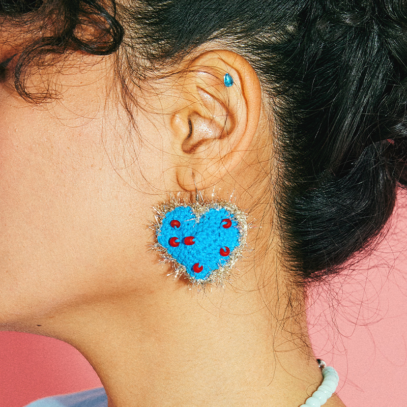  Micro-Crochet | Polka dot hearts Earrings- Artisan Hand-Crocheted--feeky-Unique Sustainable Fashion