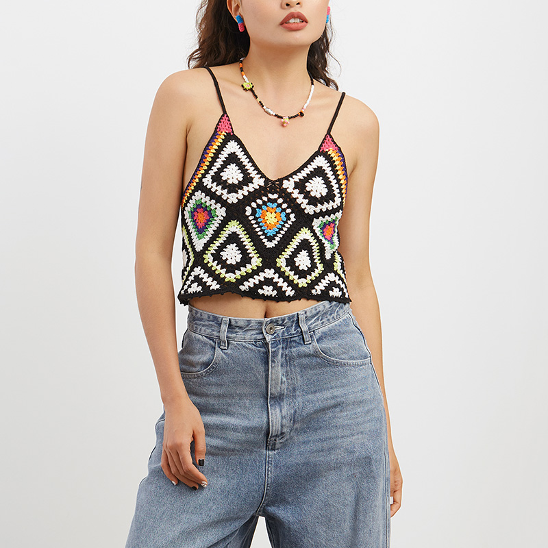 Colorful checkered patchwork camisole